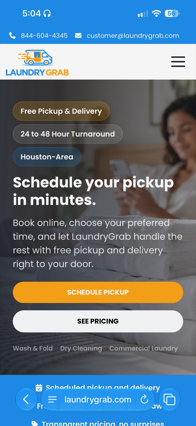LaundryGrab website review for a sample social campaign